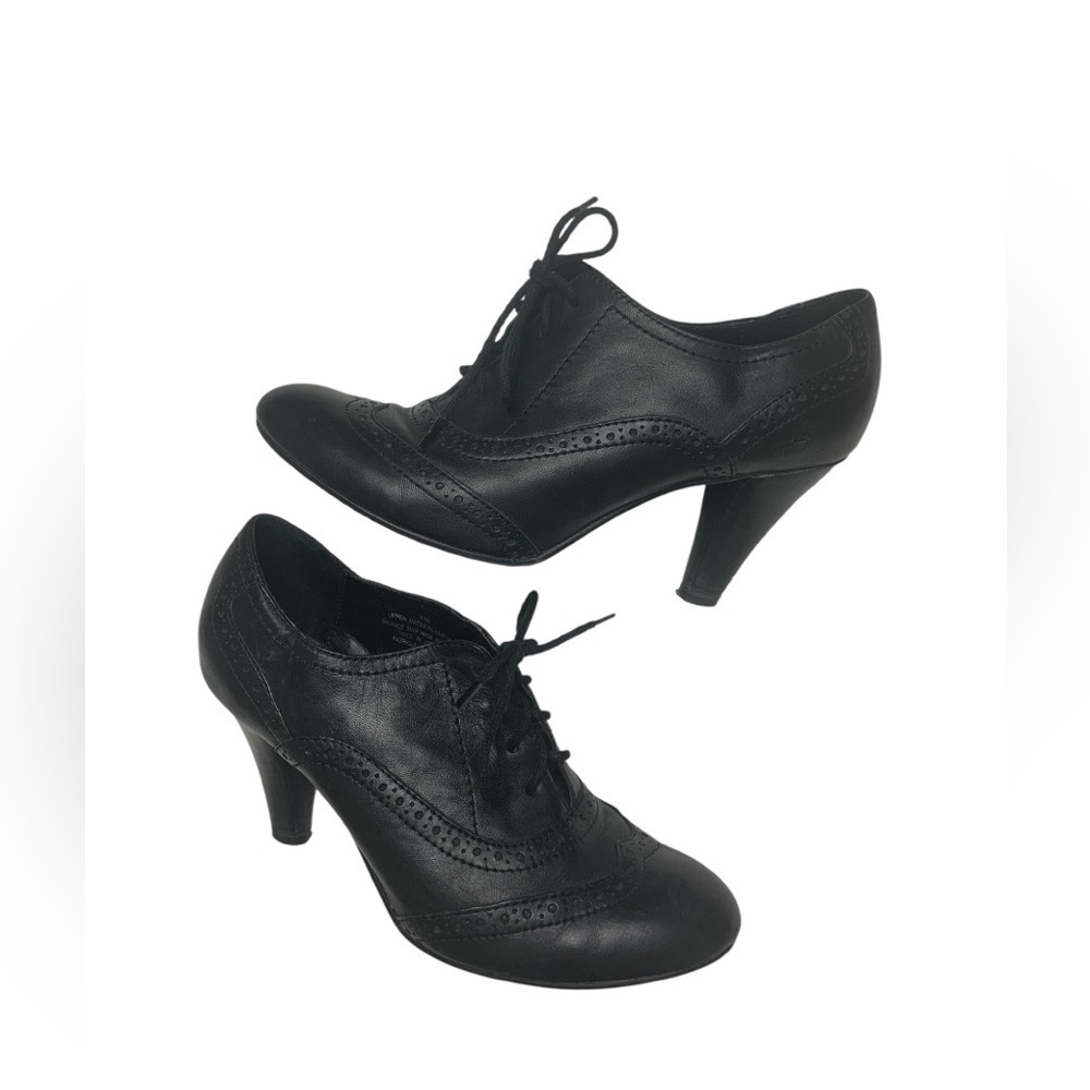 Roberto Vianni Black Leather Lace Up Heeled Shoes, Vintage Look, 3” Heels